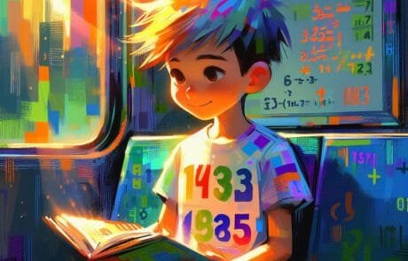 Illustrazione del capitolo: Juanma legge in metropolitana circondato da numeri e operazioni colorate.