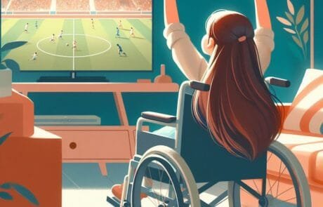 Illustrazione del capitolo: Carolina alza le braccia esultando per un gol davanti al televisore.