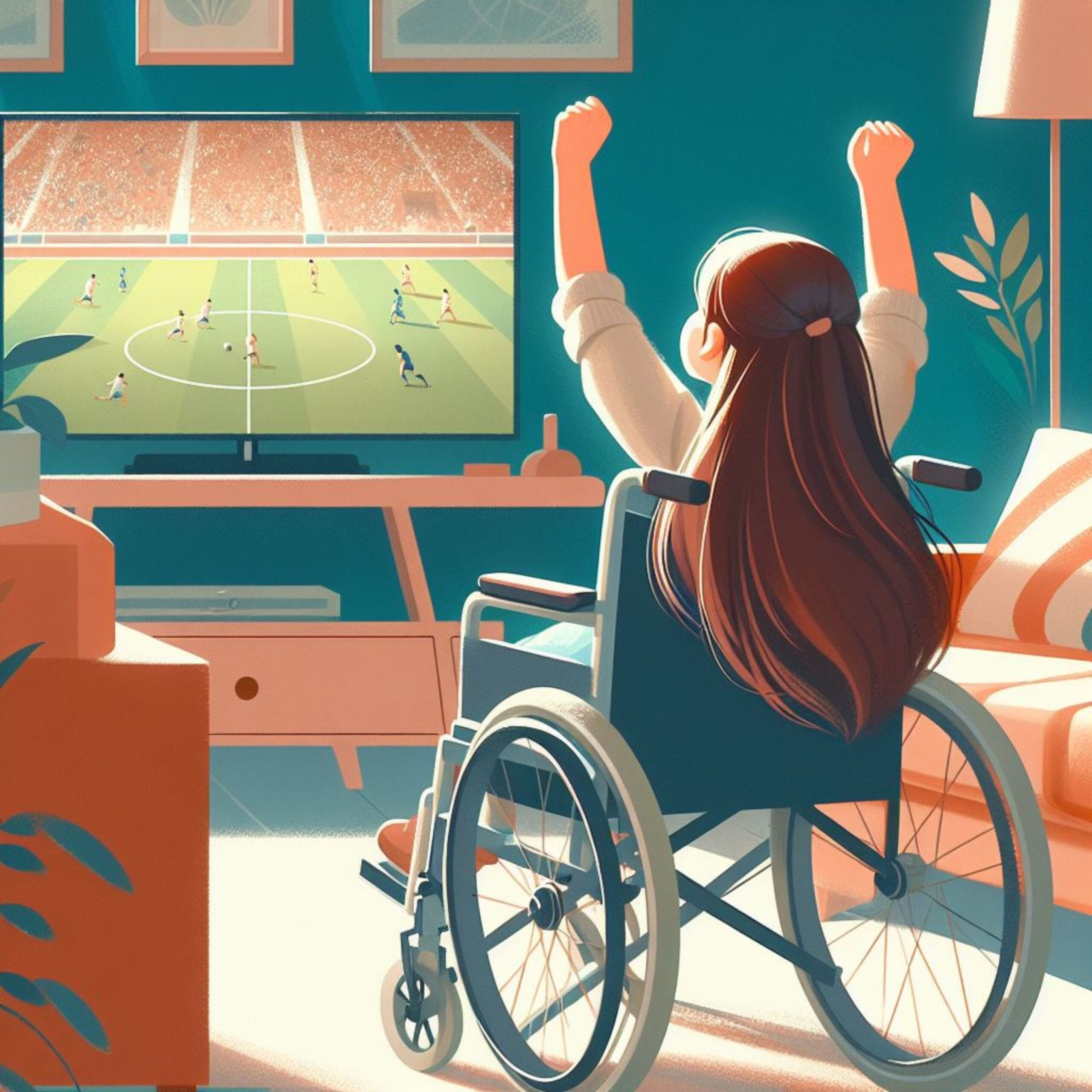 Illustrazione del capitolo: Carolina alza le braccia esultando per un gol davanti al televisore.