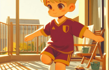 Illustrazione del capitolo: Juanma, con la sua divisa da calcio, gioca con il pallone in terrazza.