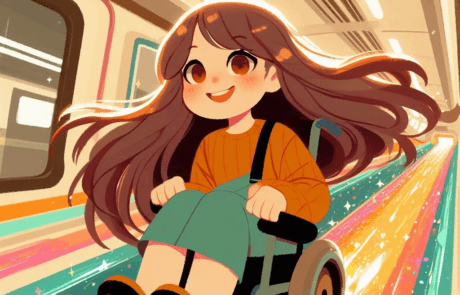 Illustrazione del capitolo: Carolina scende a tutta velocità una rampa colorata nella metropolitana.