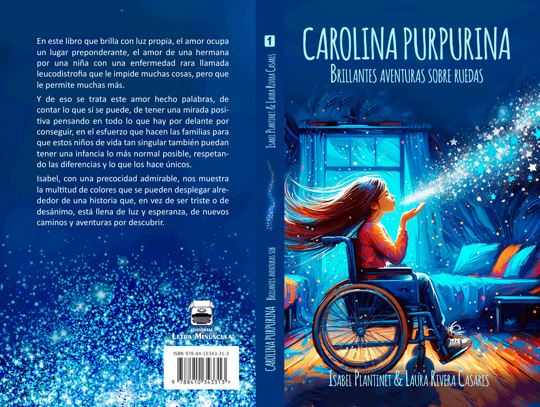 Copertina completa del libro Carolina Purpurina, Brillantes aventuras sobre ruedas, di Isabel Plantinet e Laura Rivera Casares.