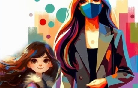 Illustrazione del capitolo dell'udienza: Carolina accompagnata da una donna con la mascherina.