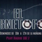 Logo del programma «El Magnetofón», con due bobine di nastro: la domenica dalle 10 alle 12 su Play Radio 107.7.