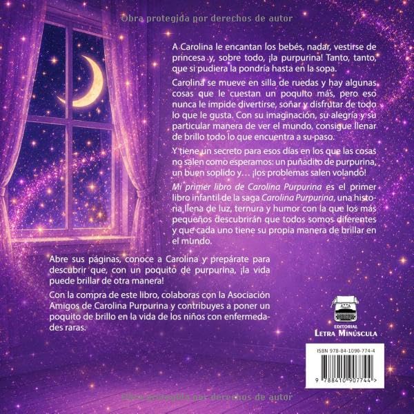Retro di copertina di «Mi primer libro de Carolina Purpurina», edizione spagnola